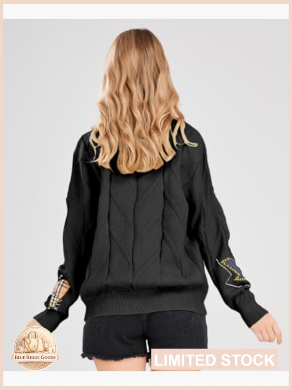 Cable Knit Long Sleeve Open Front Cardigan V-Neck Button Down Embroidery Wool - Picture 3 of 7